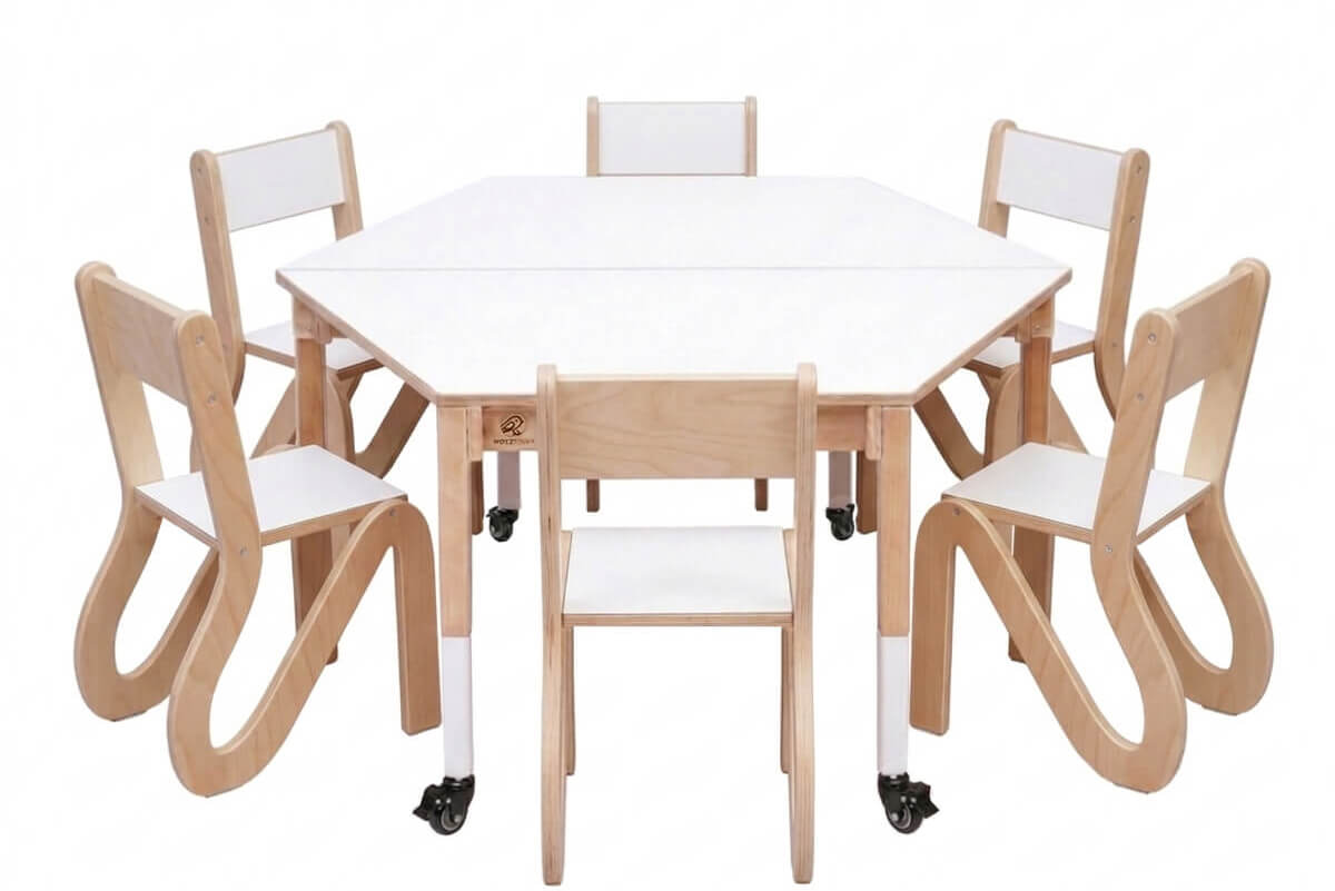 Kita-Trapeztisch-Set-fahrbar