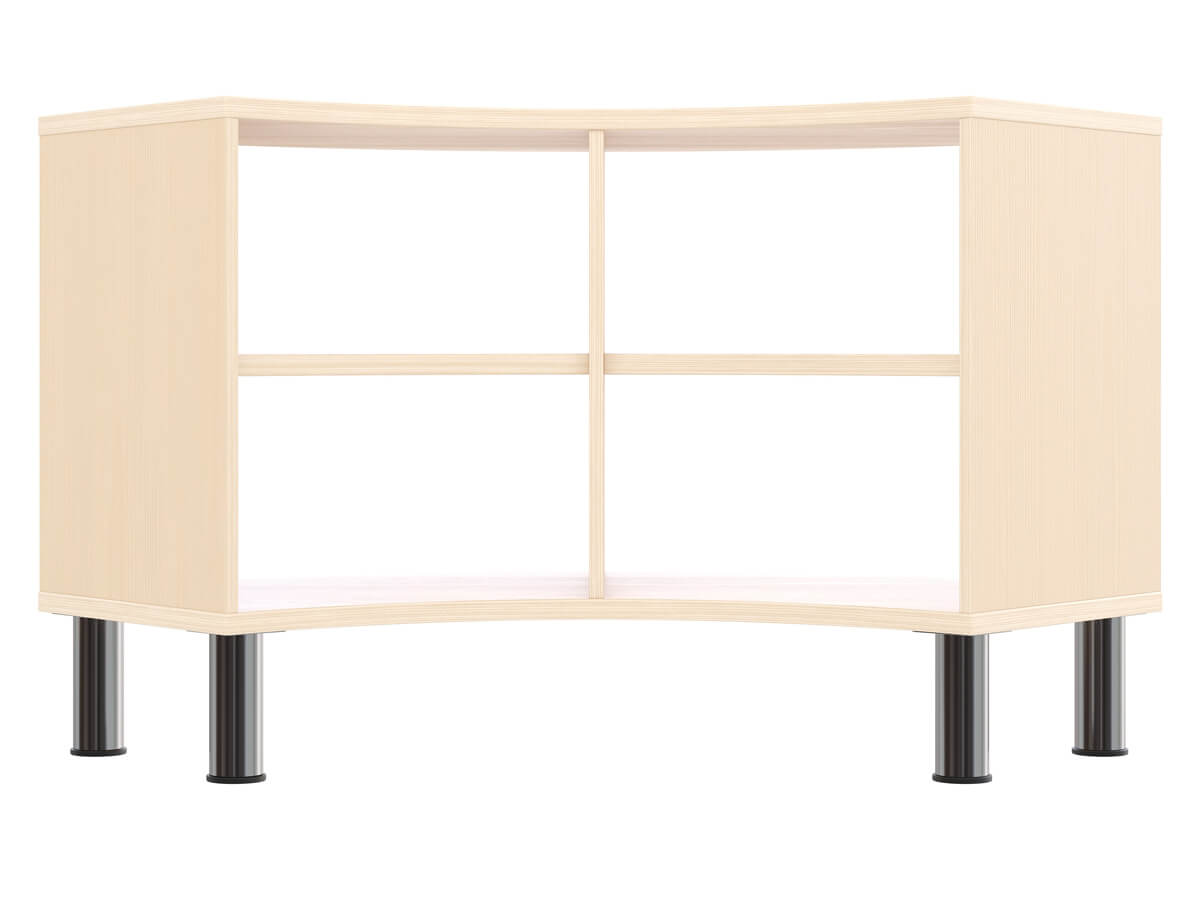 viertelkreis-regal-ahorn-melamin-oberflaeche