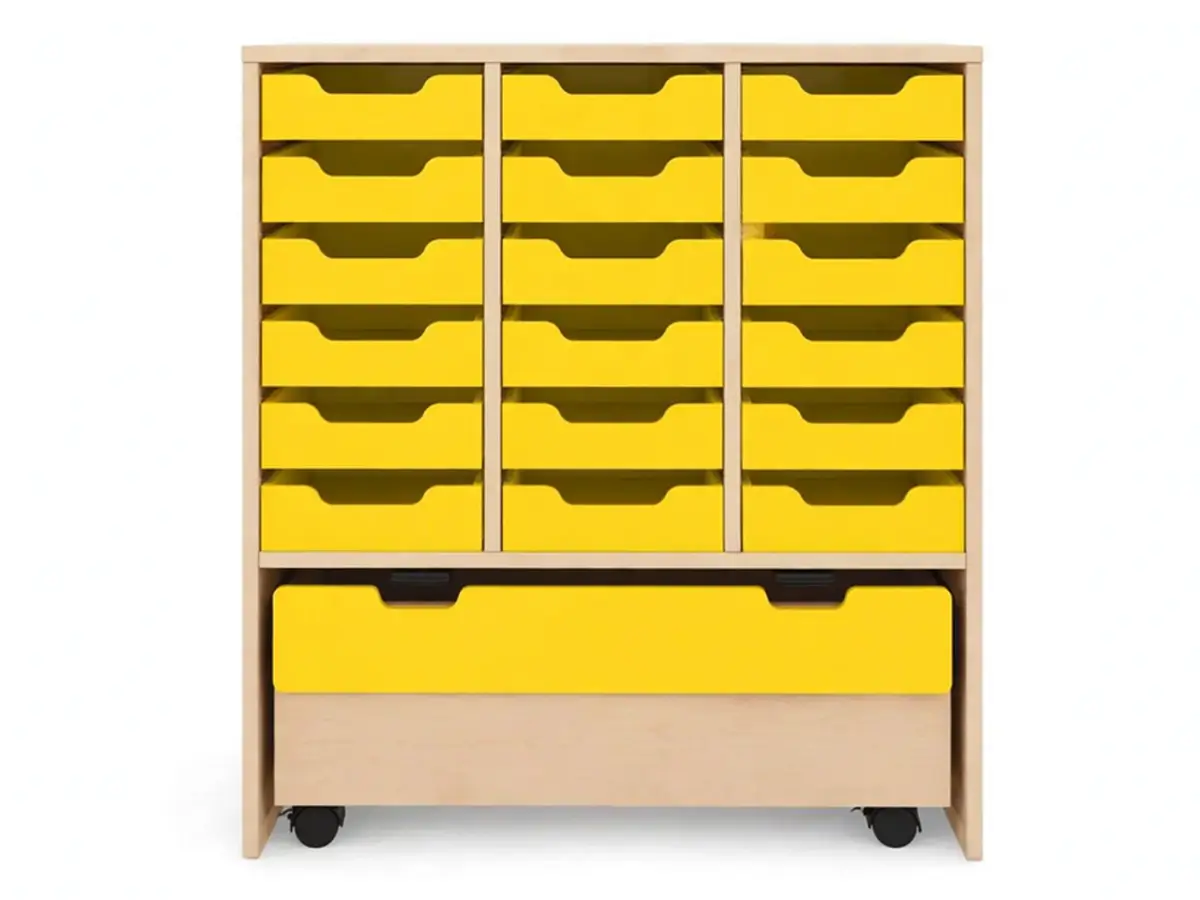 Materialregal-gelb-aus-holz