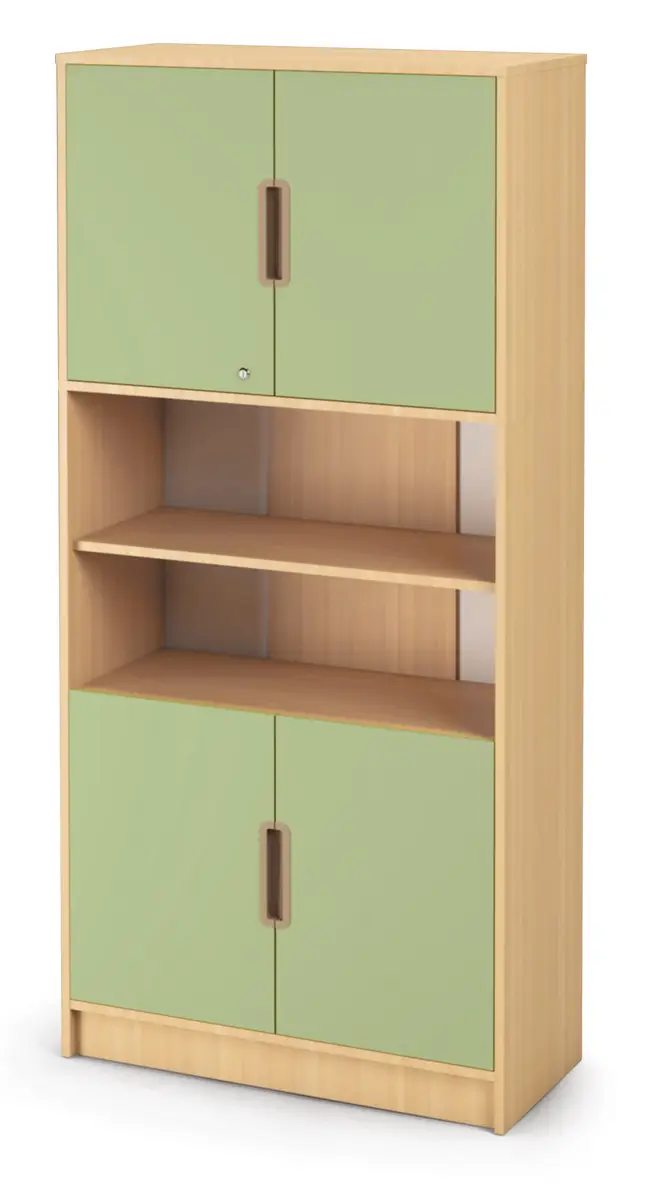 Materialschrank-mit-offenen-Feachern-avocado