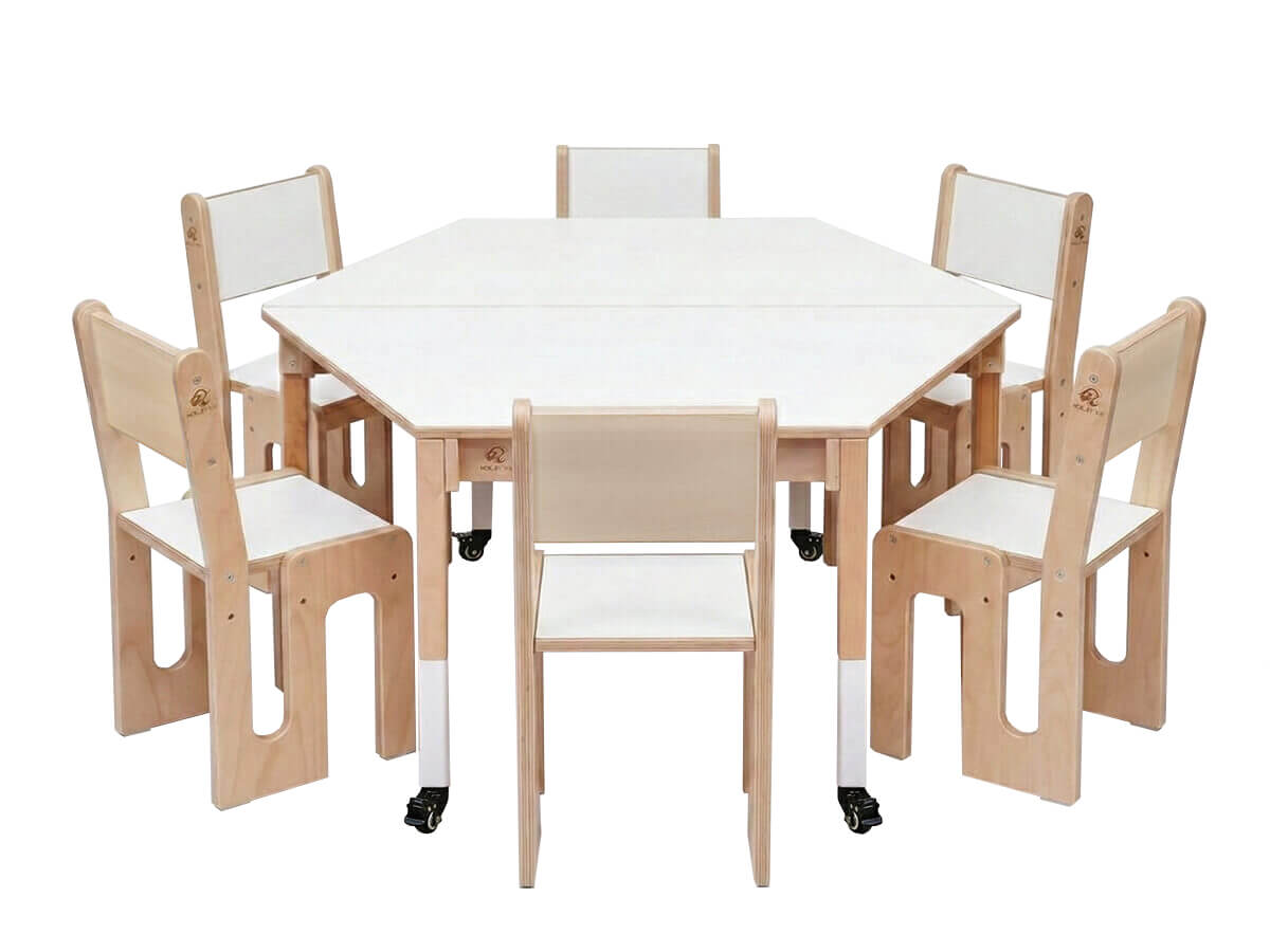 Mobile Sitzgruppe „Lotte“ – 2 Trapeztische, 6 Stühle