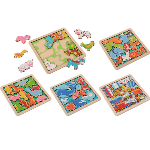 Puzzle aus Holz - 5er Set – Puzzlen, spielen und entdecken für Kindergarten