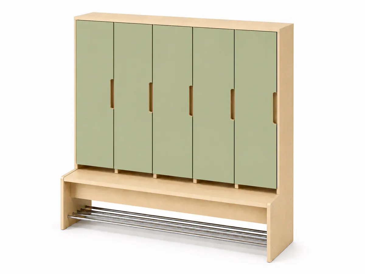Kindergarderobe-5-Pleatze-avocado-tueren
