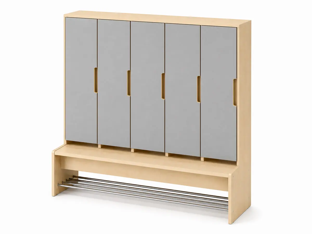 Kindergarderobe-5-Pleatze-graue-tueren