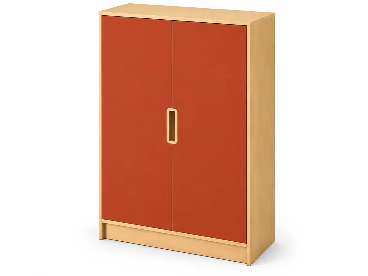 Abschliessbarer-Fluegeltuerenschrank-ziegelrot