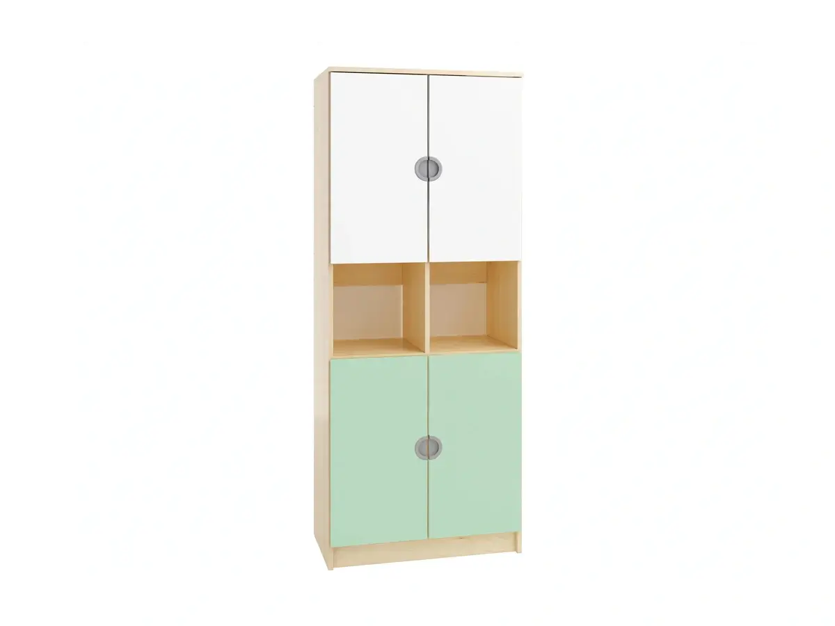 Kita-Materialschrank-mit-4-Tueren-und-offenen-Faechern