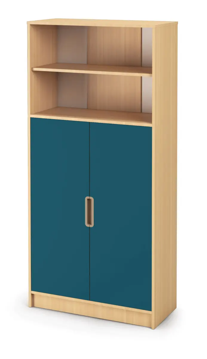 Materialschrank-mit-offenem-Regalteil-ameergruen