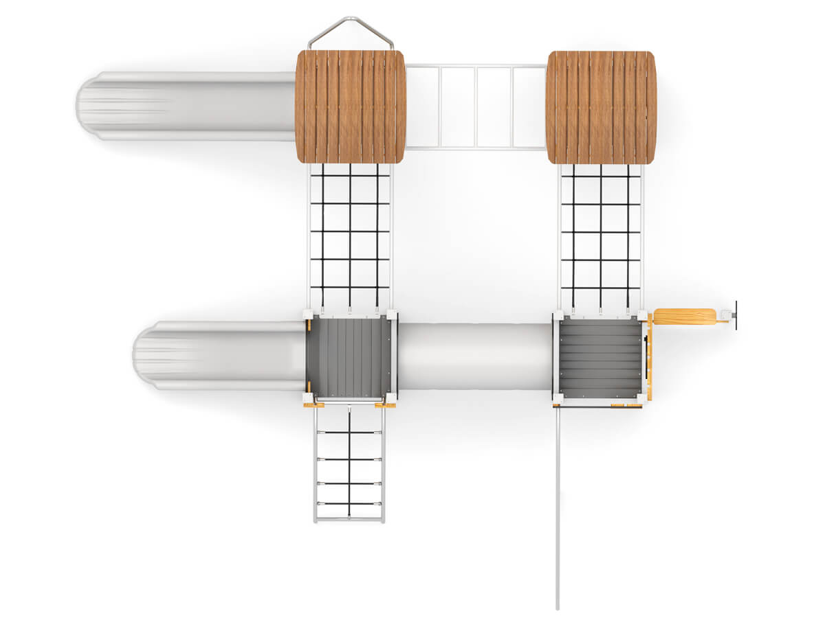 Robuste-Spielanlage-Doppelrutsche,-Hangelleiter