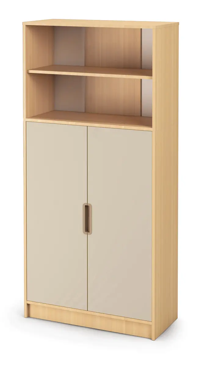 Materialschrank-mit-offenem-Regalteil-beige
