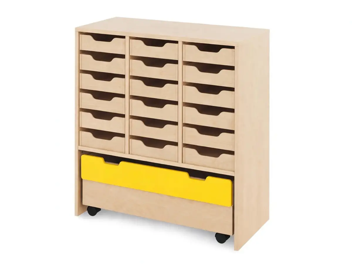 Materialregal-mit-Holzschubladen-narurfarben