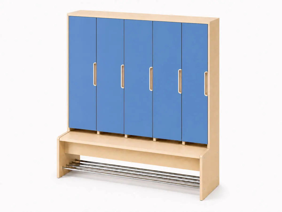 Kindergarderobe-5-Pleatze-azurblau-tueren