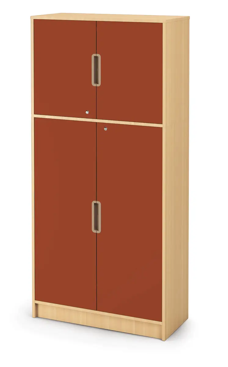 Abschliessbarer-Materialschrank-4-tueren-Ziegelrot