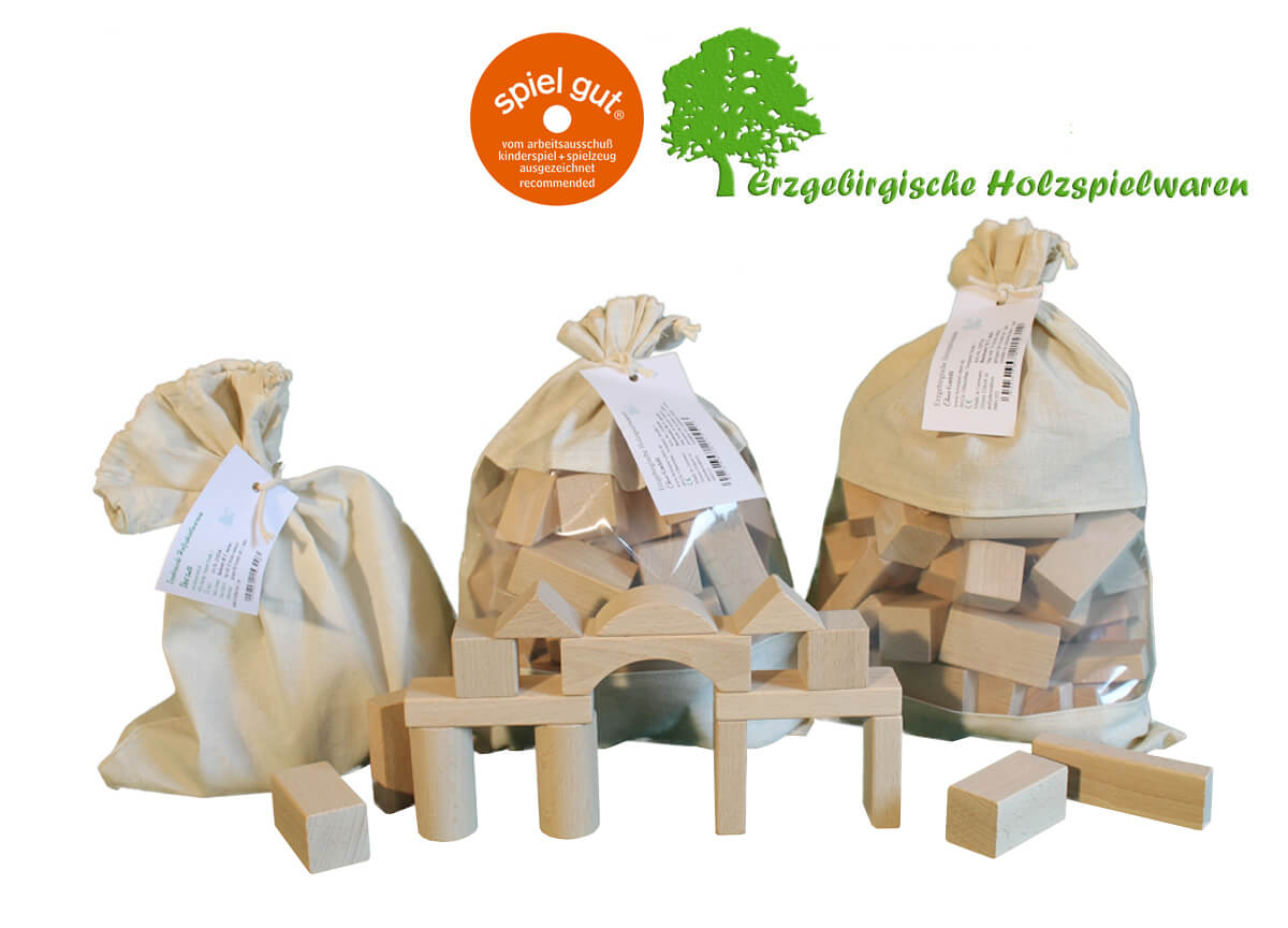 Natur-Holzbausteine im Baumwollbeutel