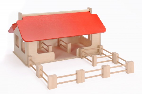 Kinder Spielzeug Holzspielzeug Holz Bauernhof Bauernhaus mit Stall M1:32 