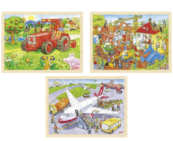 Steckpuzzle Traktor, Baustelle und Flughafen, 3-tlg. Set
